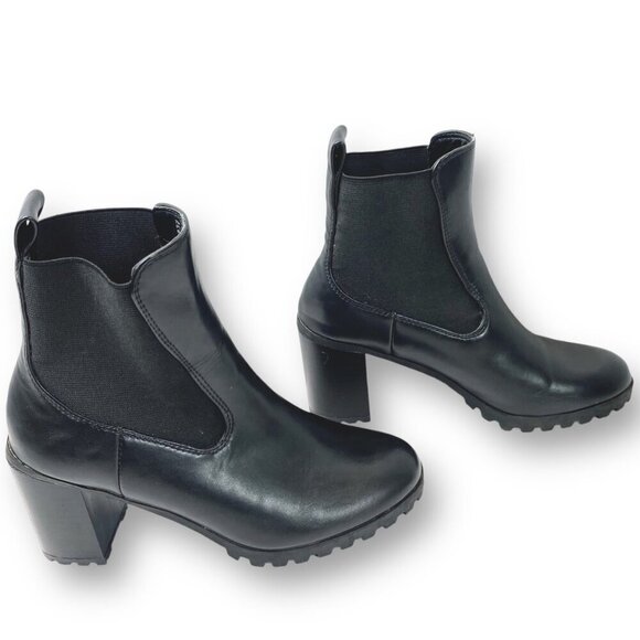 Express Ankle Booties Womens Sz 7M Black Chunky Lug Sole Block Heel Combat Boot - Picture 4 of 12